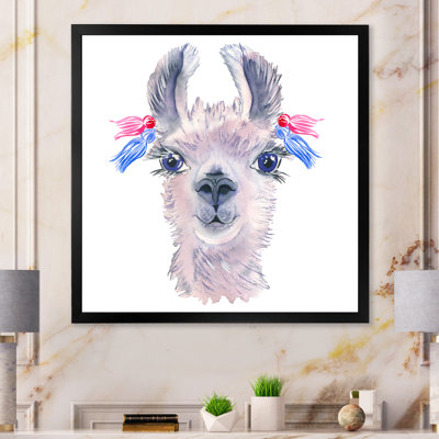 " Cute Hand Drawn Llama Portrait II " Painting Print
