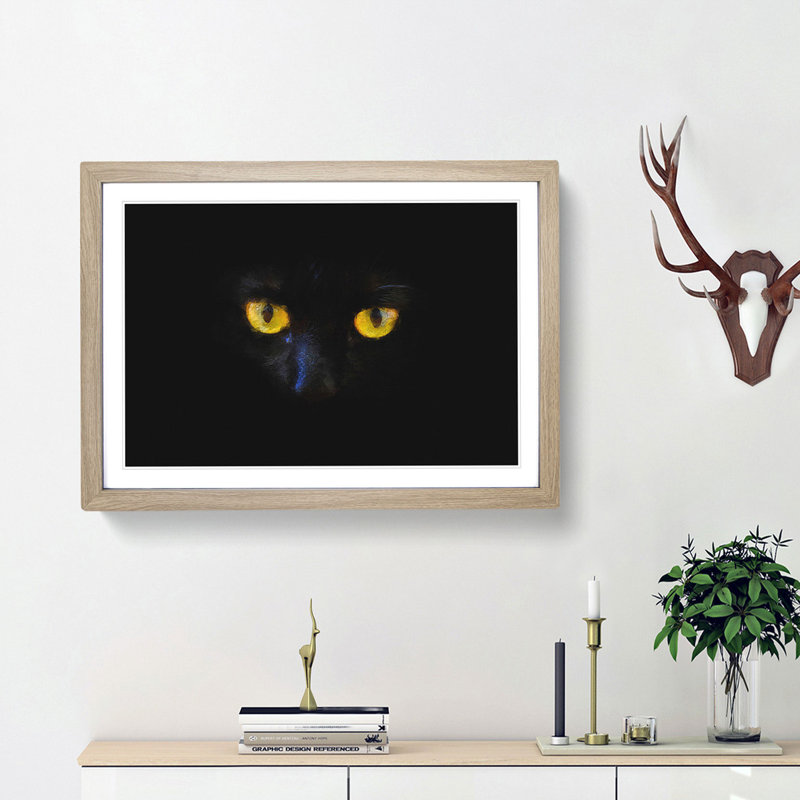 Eyes of a Cat - Picture Frame Graphic Art Print, Oak Framed, 24cm H x 33cm W x 2cm D