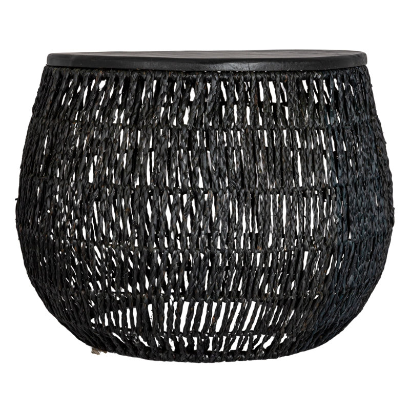 Table d'appoint ronde Serena tissée à la main en bois de pin et en bois de pin Serena, Noir