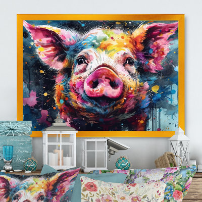 «Colorful Pig Portait», reproduction d'art sur toile cochon