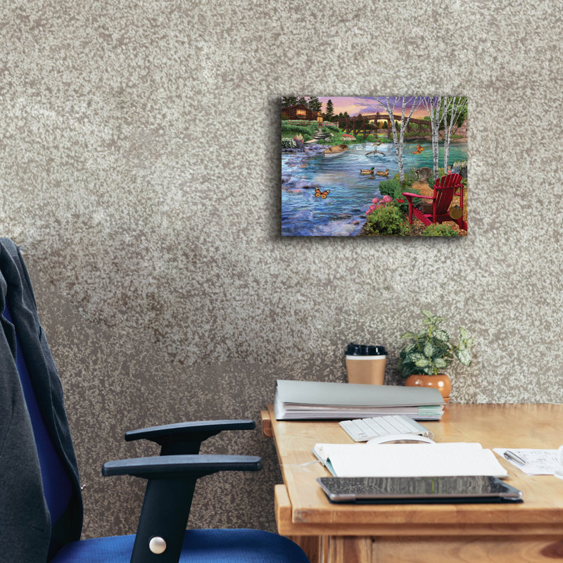 «Bridge Fishing» par Bigelow, illustrations sur toile, H 12 po x l 16 po x P 0,75 po