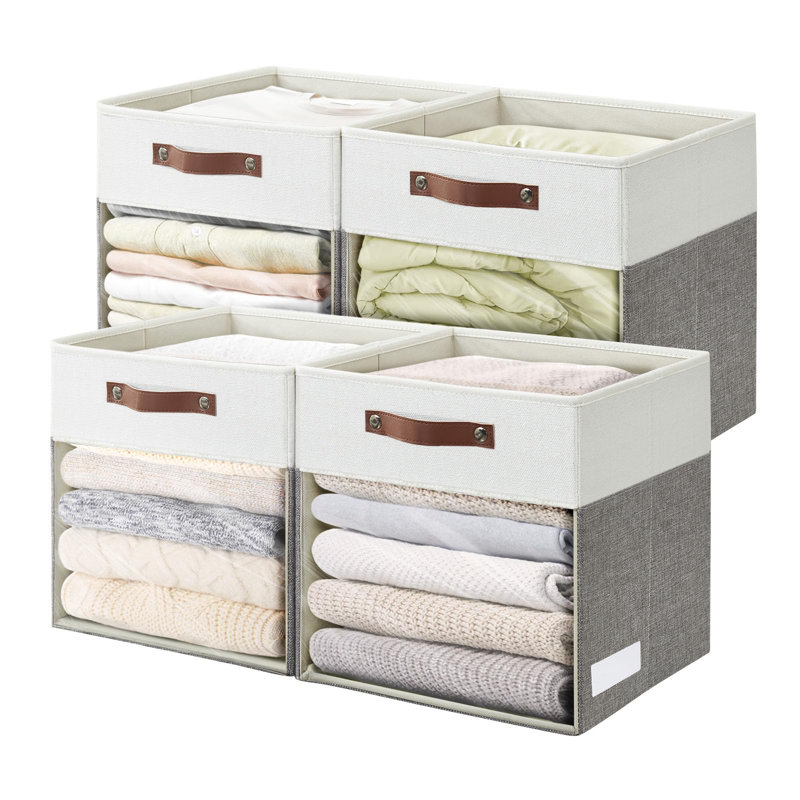 4-Pack Linen Foldable Storage Boxes With Clear Window And Handles