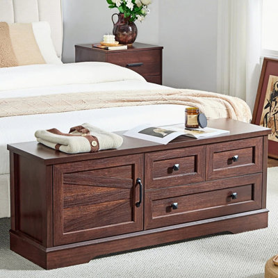 Banc de rangement Farmhouse, banc de lit avec tiroirs et armoire, banc de rangement pour chaussures pour chambre à coucher