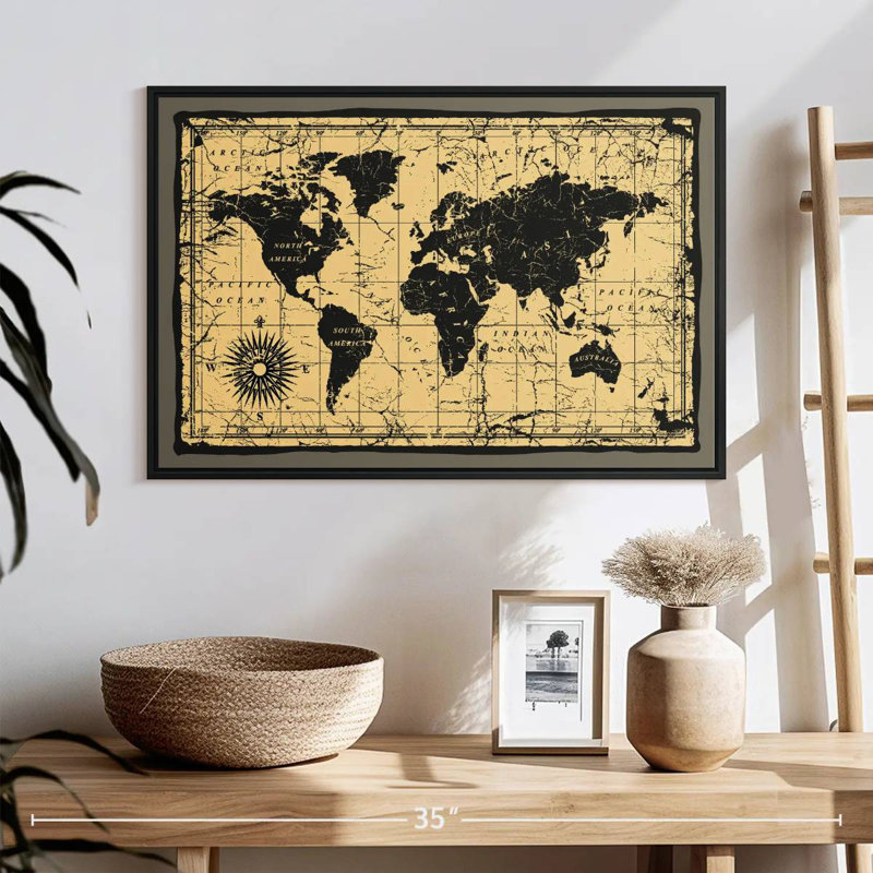 Carte du monde rétro Aliaz, H 17 po x l 25 po