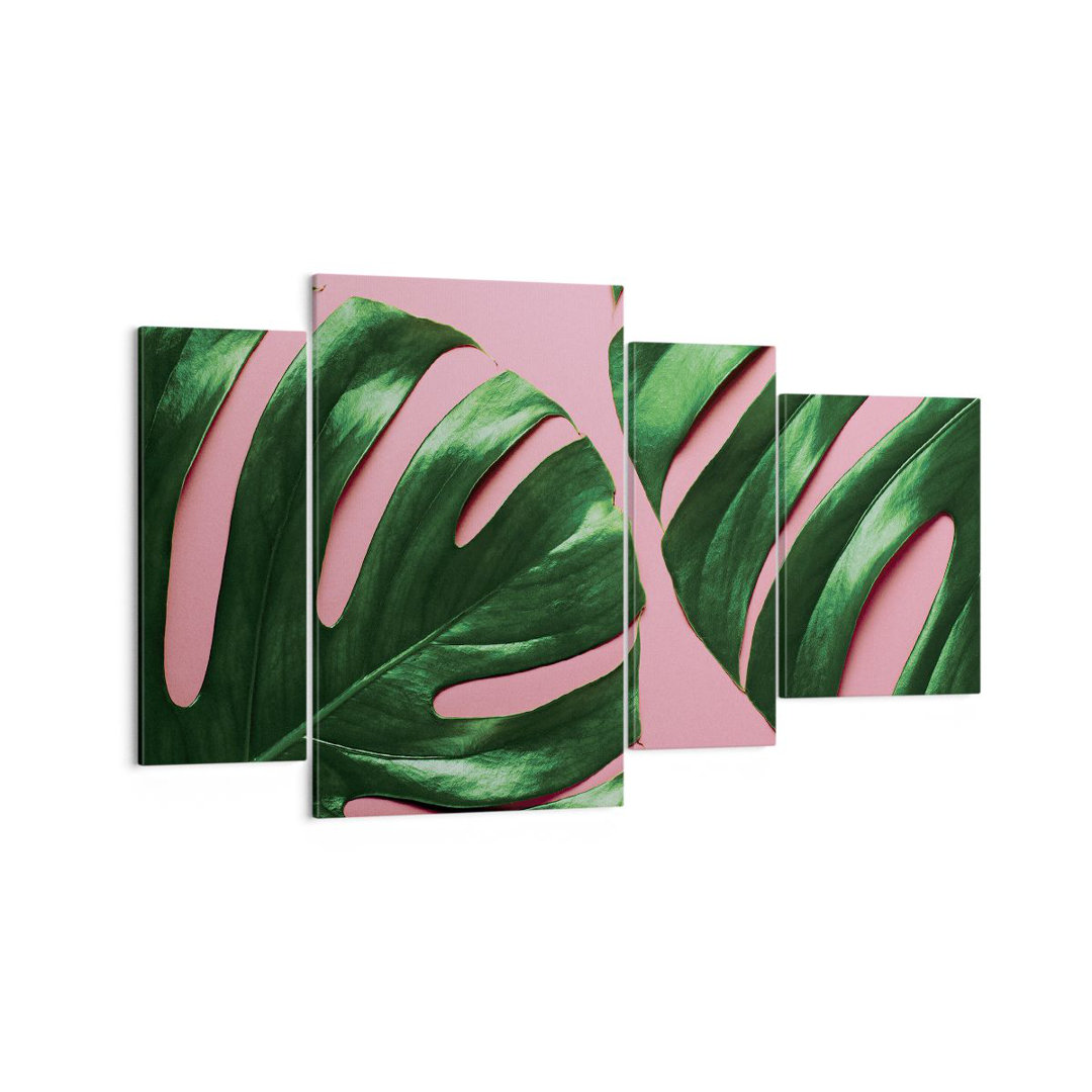 4-tlg. Leinwandbilder-Set Monstera Leaf Pink