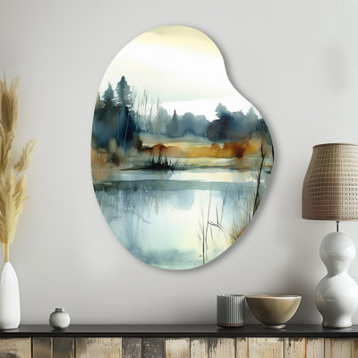 «Summer Lake Landscape Illustration II - Asymmetric Lake», reproduction d'art murale en métal Freeform