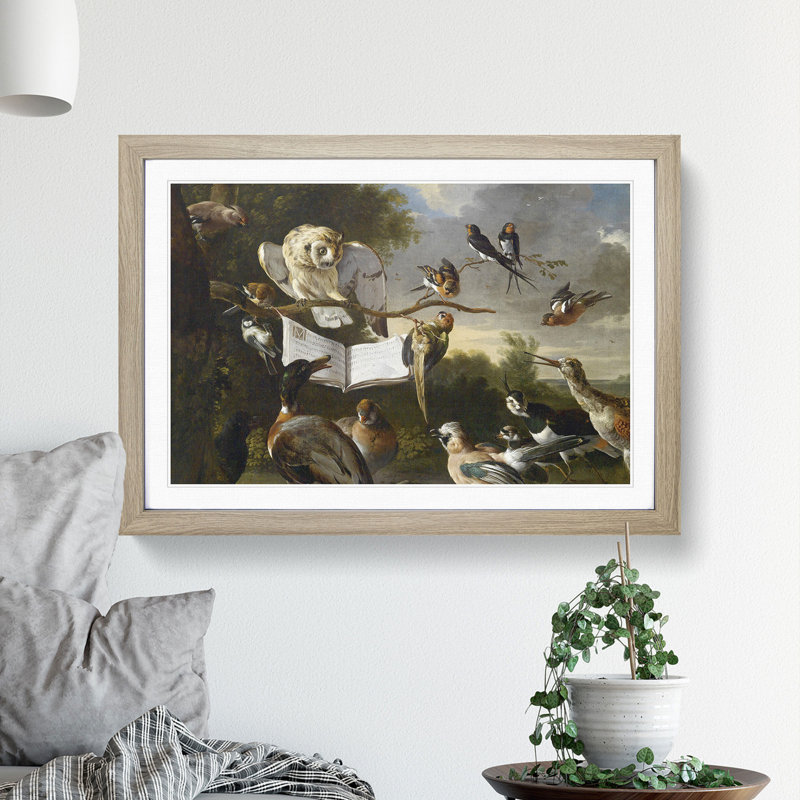 Owl Surrounded by Birds by Melchior Dhondecoeter - Framed Print, 27cm H x 36cm W x 2cm D, Oak Framed