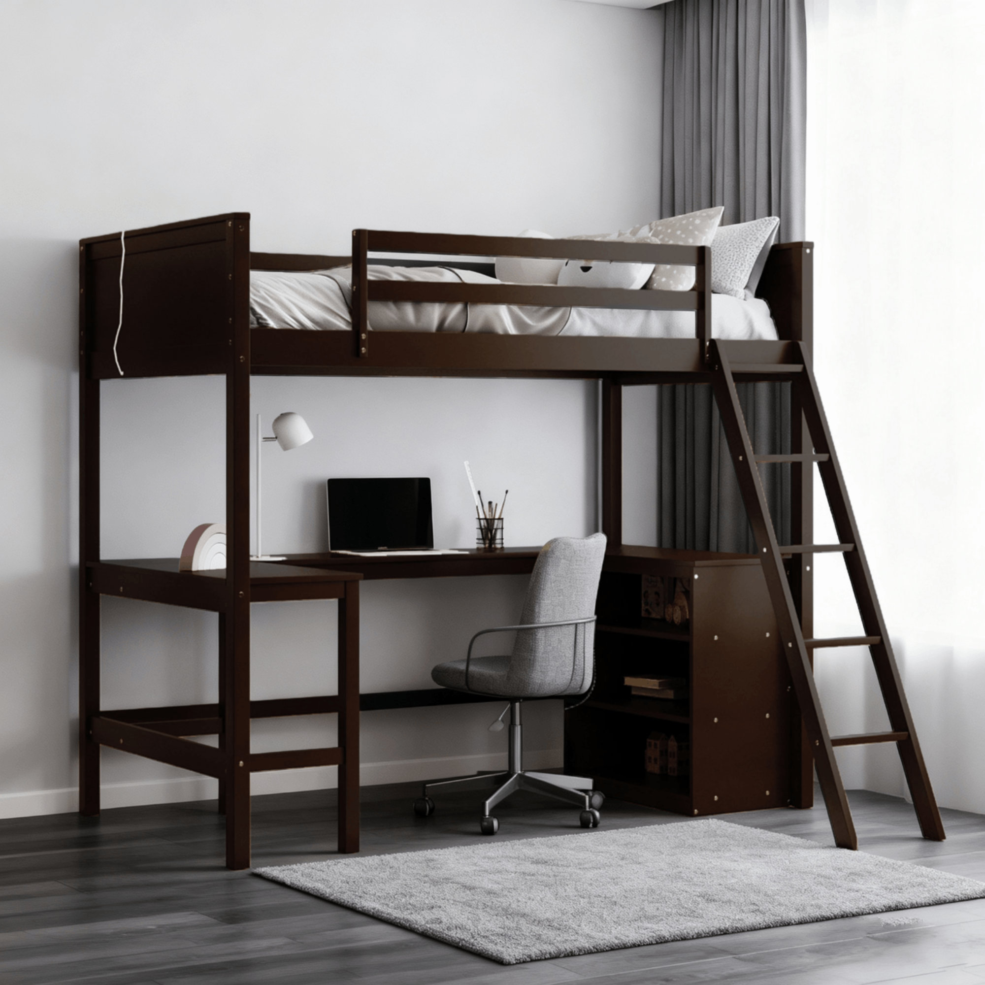 Ebern Designs Full Loft Bed With Desk And Storage Shelves - Wayfair Canada