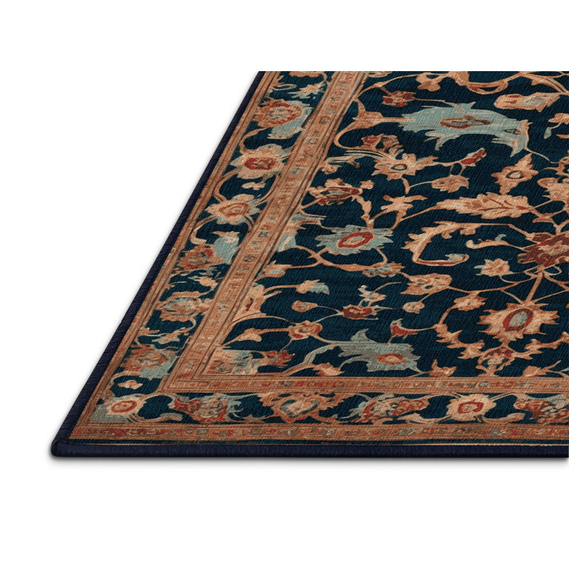 Machine Washable Persian Blue Area Rug, Rectangle 2' x 3'