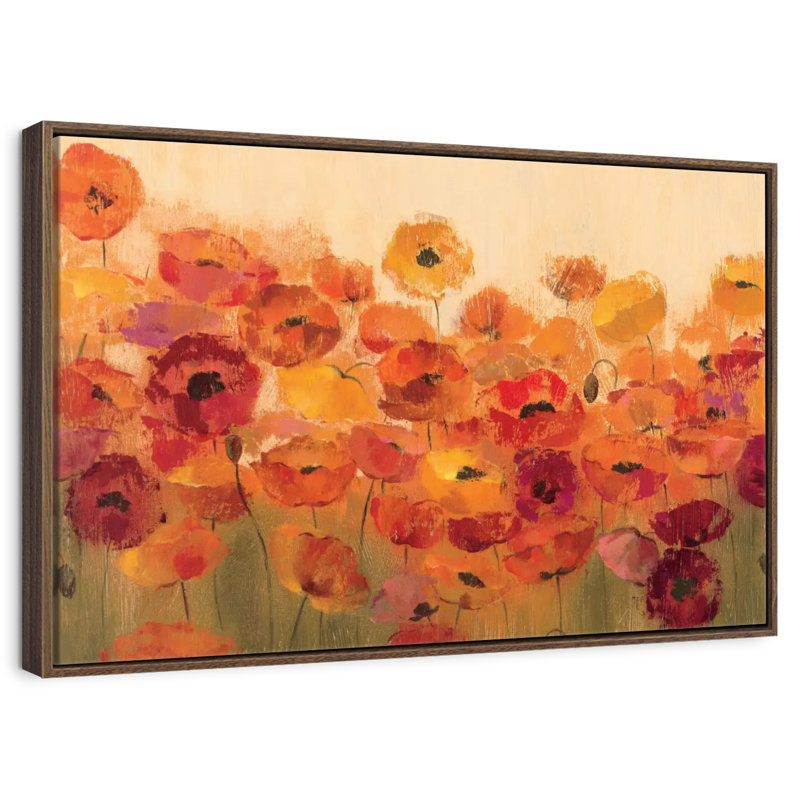 Coquelicots d'été, Cadre flottant noyer, 40 po x 27 po