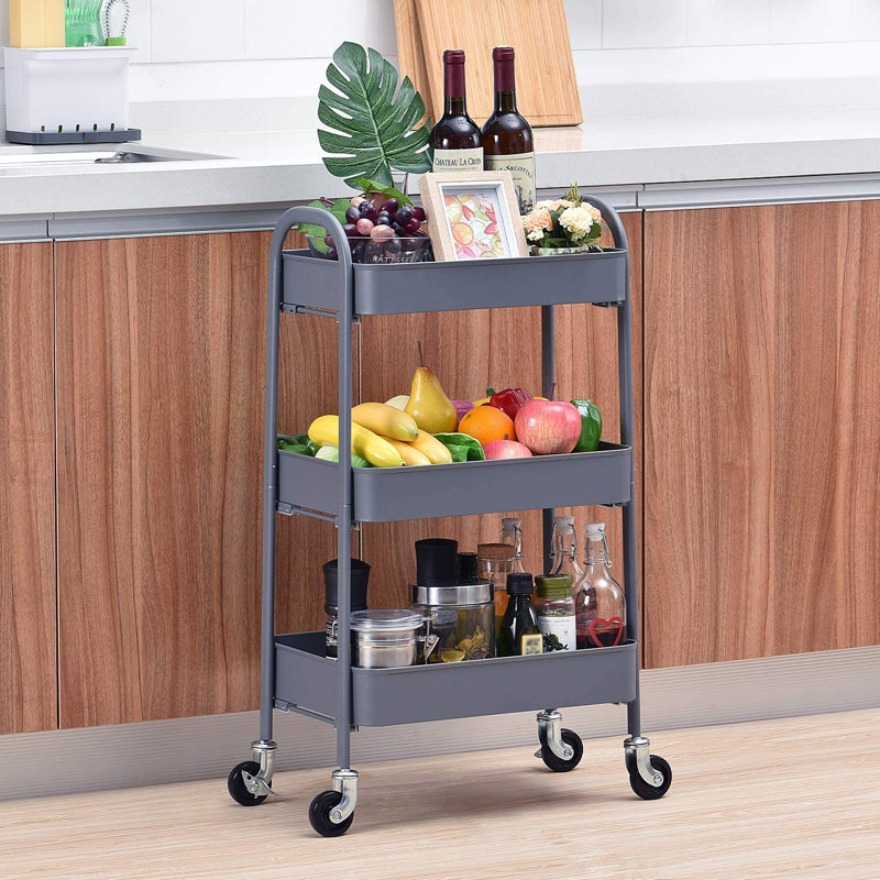 Metal Cart, 3 Tier Rolling Cart With Lockable Wheels,Utility Cart with Wheels,Bathroom Cart,Salon Trolley Cart,Kitchen Storage Cart