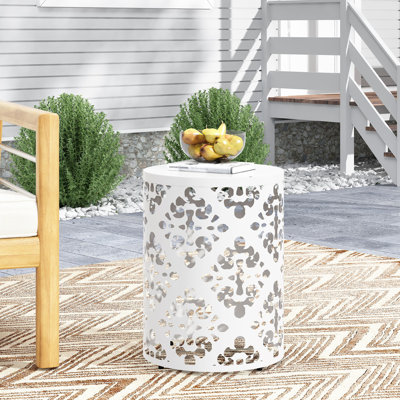Side Table, Cylindrical End Table, Powder-coated Iron Side Tables, Floral Pattern Table