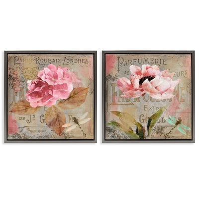 Vintage Collage French Florals 2pc Floating Frame Set, design by Sasha