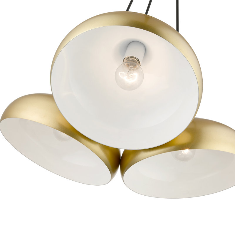 Luminaire suspendu grappe blanc brillant 3 lumières, Or doux