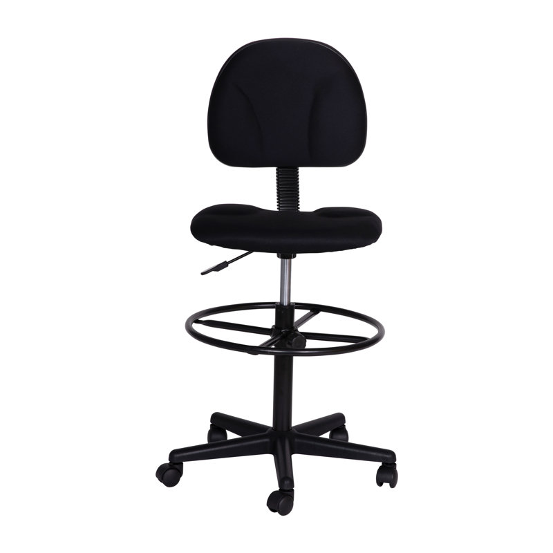 Chaise de dessinateur commerciale à hauteur réglable avec anneau de pied réglable, Noir, Non