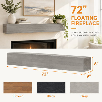72" Solid Fireplace Mantel Shelf, Gray