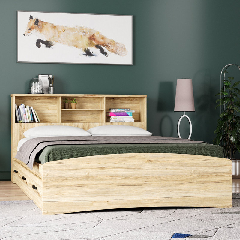 Jovany Captain Bed with 3 Reversible Drawers on Left or Right side (New and Improved Design), Full, Natural