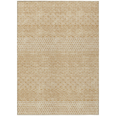 8' X 10' Gold And Ivory Chevron Washable Indoor Outdoor Area Rug