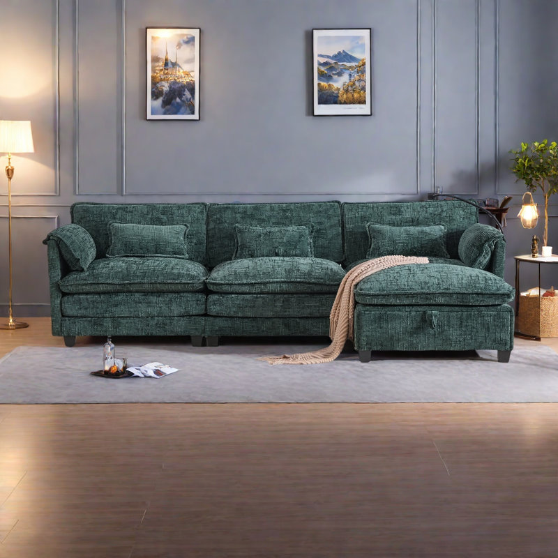 Oversized Sectional Sofa Cloud Couch For Living Room, Modern Chenille L Shaped Couch, Comfy Boucle Modular Sofa Sleeper With Movable Storage Ottoman, Phone Holder, USB Charging Port