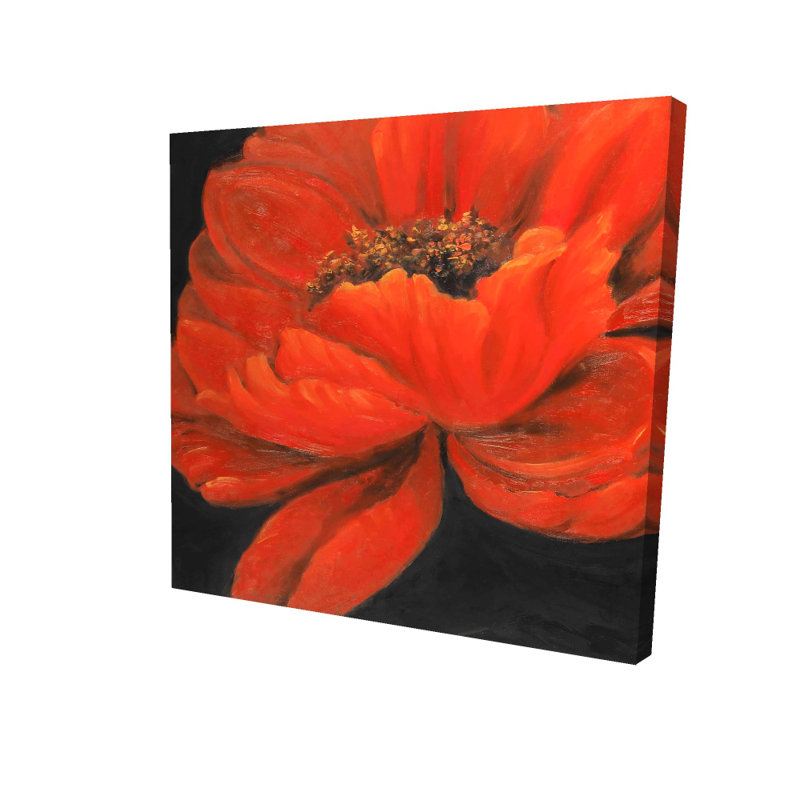 «Red Petal Flower», art mural noir botanique