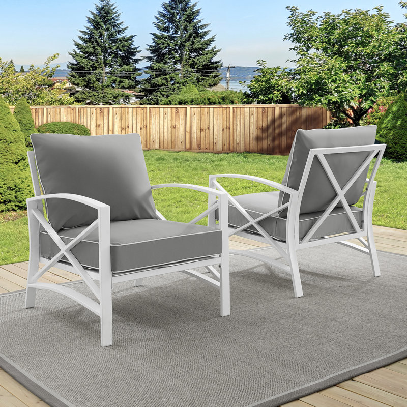 Chaise de patio avec coussins Mosier, Gris, Blanc