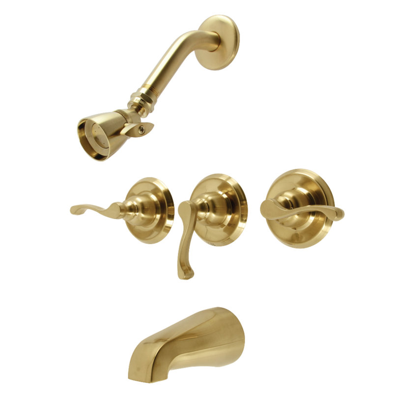 Kingston Brass Royal Triple-Handle Tub and Shower Faucet, Brushed Brass