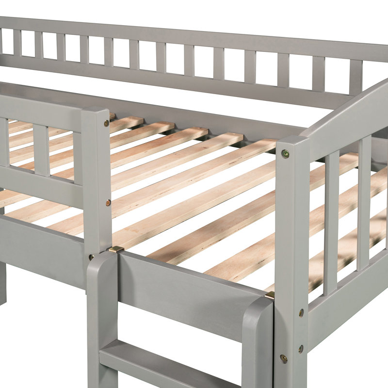 Lit mezzanine simple gris avec glissade et - Maximise l'espace, la structure stable, les barrières de sécurité pour un loft polyvalent, tire profit de l'espace de la chambre à coucher, structure en bois de pin, position
