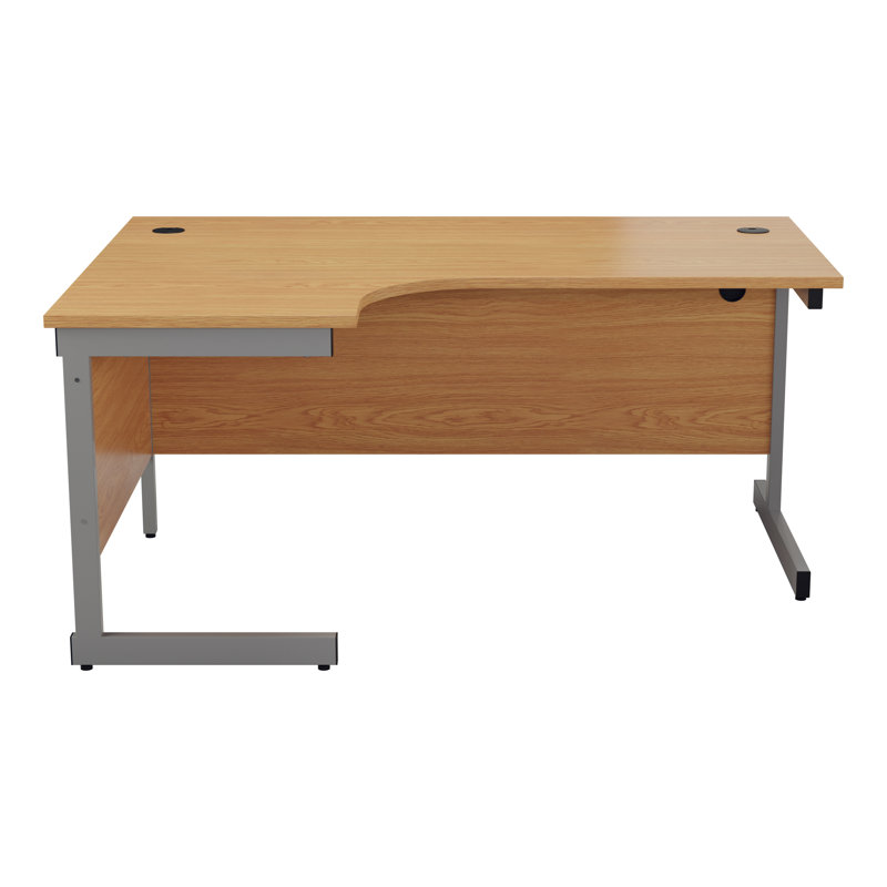 Buariki L-Shaped Metal Base Desk Shell, Silver, Oak, Right