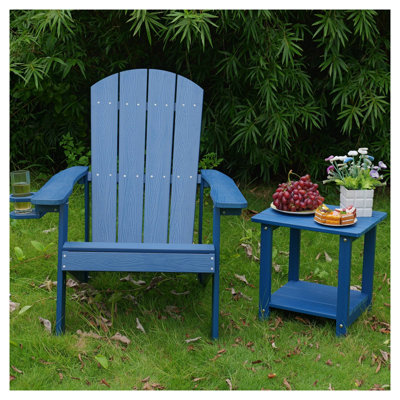 Chaise longue d'extérieur bleu marine avec porte-gobelet pour patio et jardin