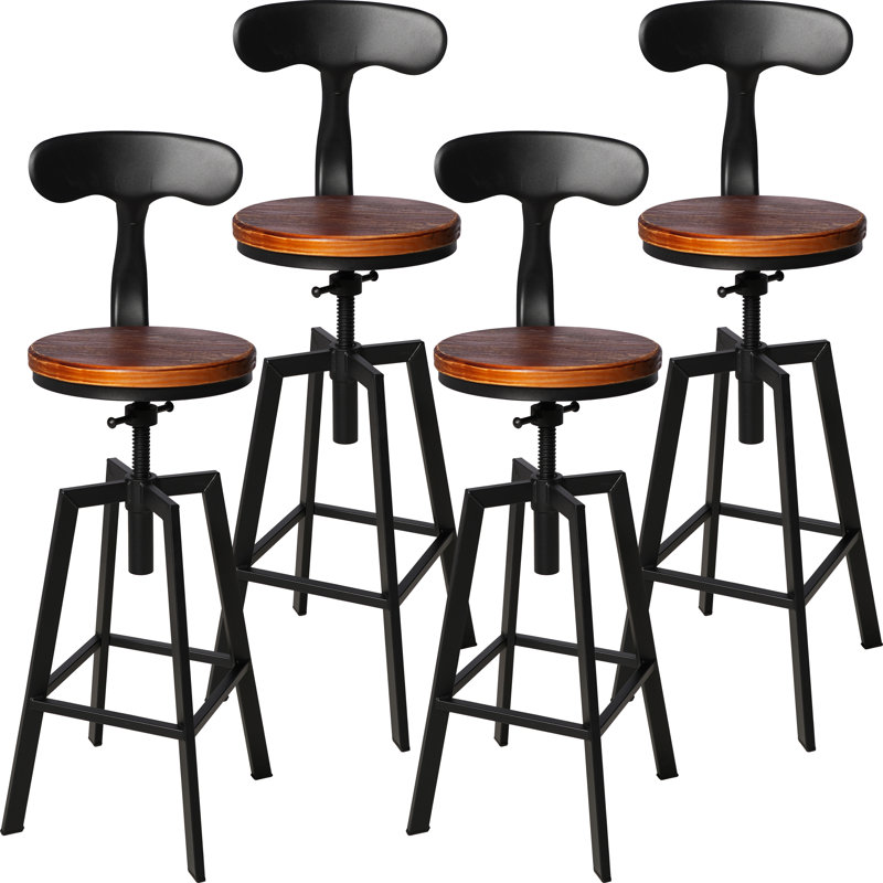 Set Of 4,24.8"-28.74" Tall Adjustable Swivel Stools With Backrest Industrial Farmhouse Bar Stools Home Kitchen Dining Breakfast Chair,Brown Seat Top