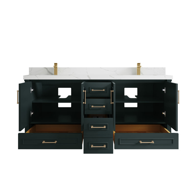 Ensemble de meuble-lavabo double 72 po Flavell, Calacatta Laza, Vert forêt foncé
