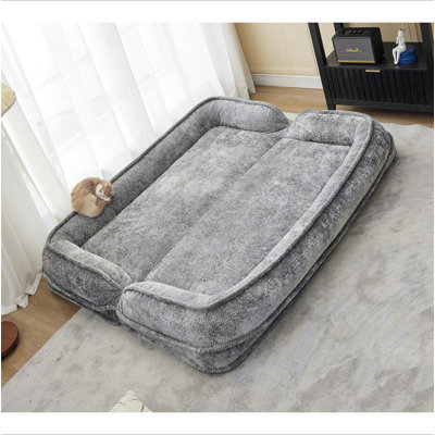 Lit double pour chien humain, canapé paresseux, causeuse, s'adapte à vous et aux animaux de compagnie, très grand canapé de plancher, vous pouvez vous asseoir ou vous allonger, position réglable 2 en 1,5, coussin moelleux, 2 sièges, chenille, gris
