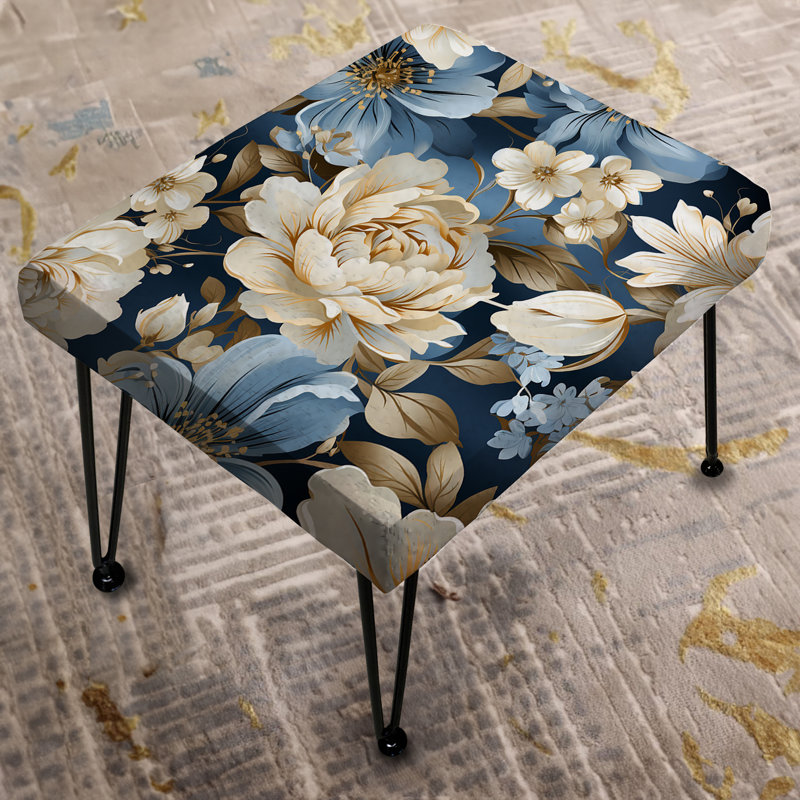 Blue Retro Finesse Floral Pattern - Floral Rectangle Ottoman