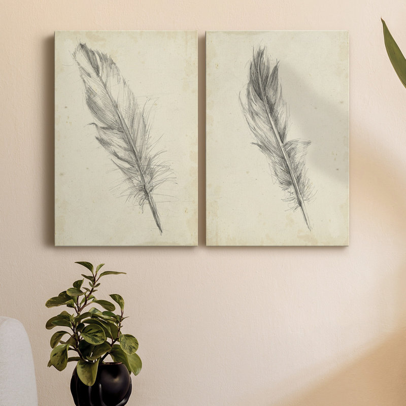 Toile tendue avec châssis Feather S Croquis III - prête à être accrochée, H 27 po x l 16 po x P 1 po