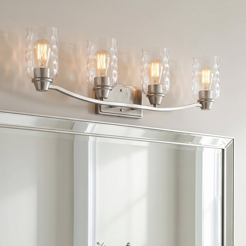 Luminaire pour salle de bain 4 lumières en nickel brossé avec verre d'eau transparent Gilliard, Nickel brossé