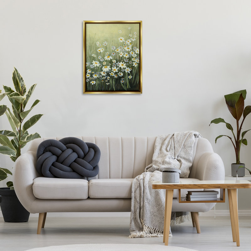 "Daisy Field Garden", art mural encadré par Lanie Loreth, H 31 po x l 25 po, Cadre flottant gris lustré