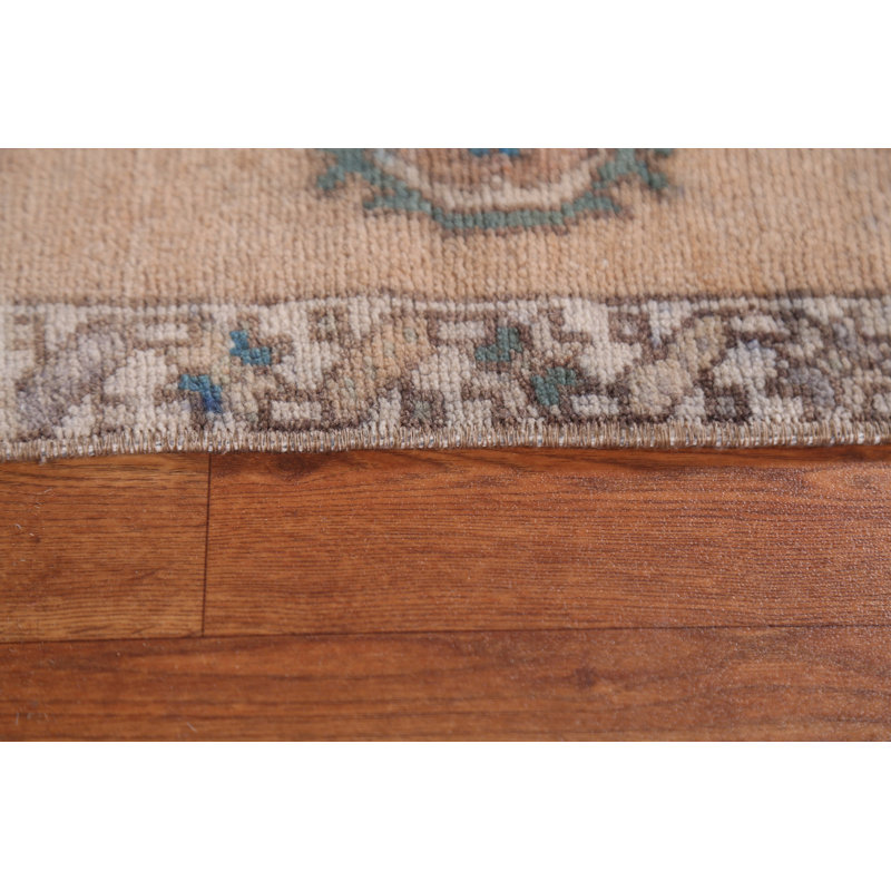 Tapis unique en laine noué à la main de style nouvel âge 1 pi 9 po x 3 pi 3 po pêche / ivoire