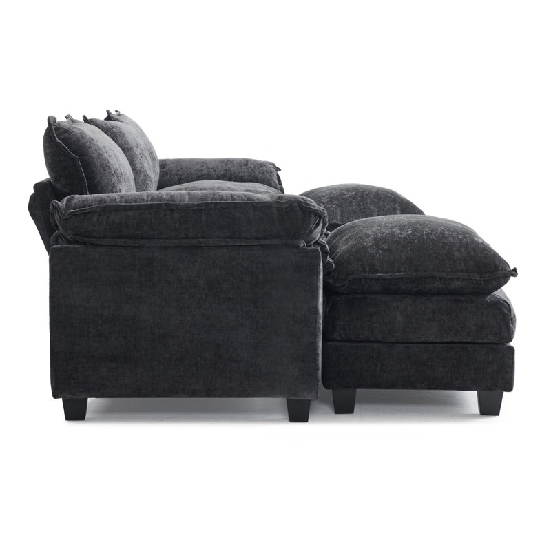 Latitude Run® 3-Seat Sectionals With 2 Ottoman, Black Chenille