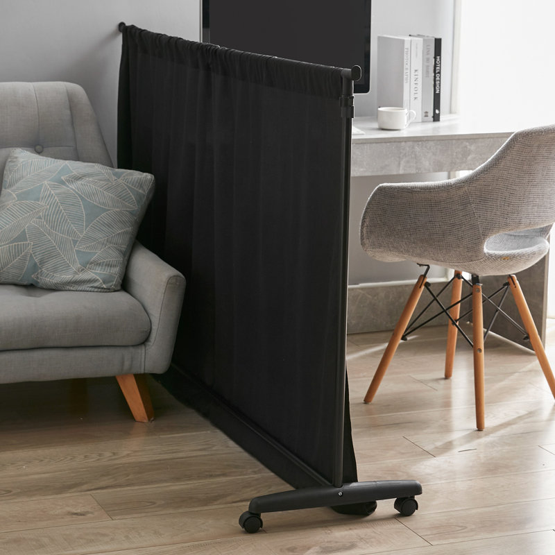 Nurdan Don't Look at Me Basics Extendable Privacy Room Divider Frame with Curtain, Black