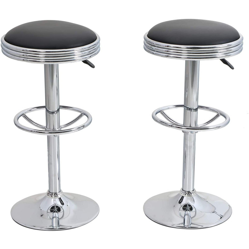 Tabouret pivotant à hauteur réglable, Noir, Argent