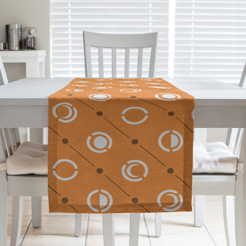 Classic Moon Phases Table Runner, 16" x 72", Light Orange/Black