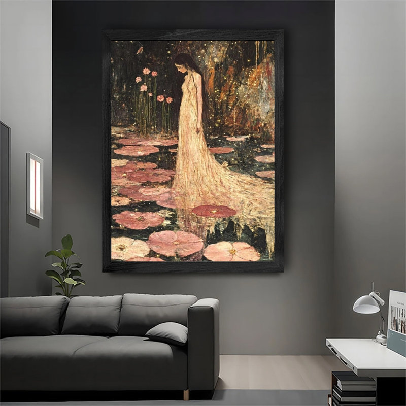 Impression d'art mural de qualité supérieure avec cadre en bois noir et robe blanche pour femme, H 25 po x l 17 po