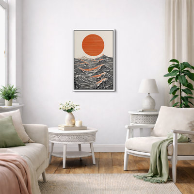 Œuvre minimaliste du soleil japonais, images de salon, impression sur toile encadrée, impression numérique