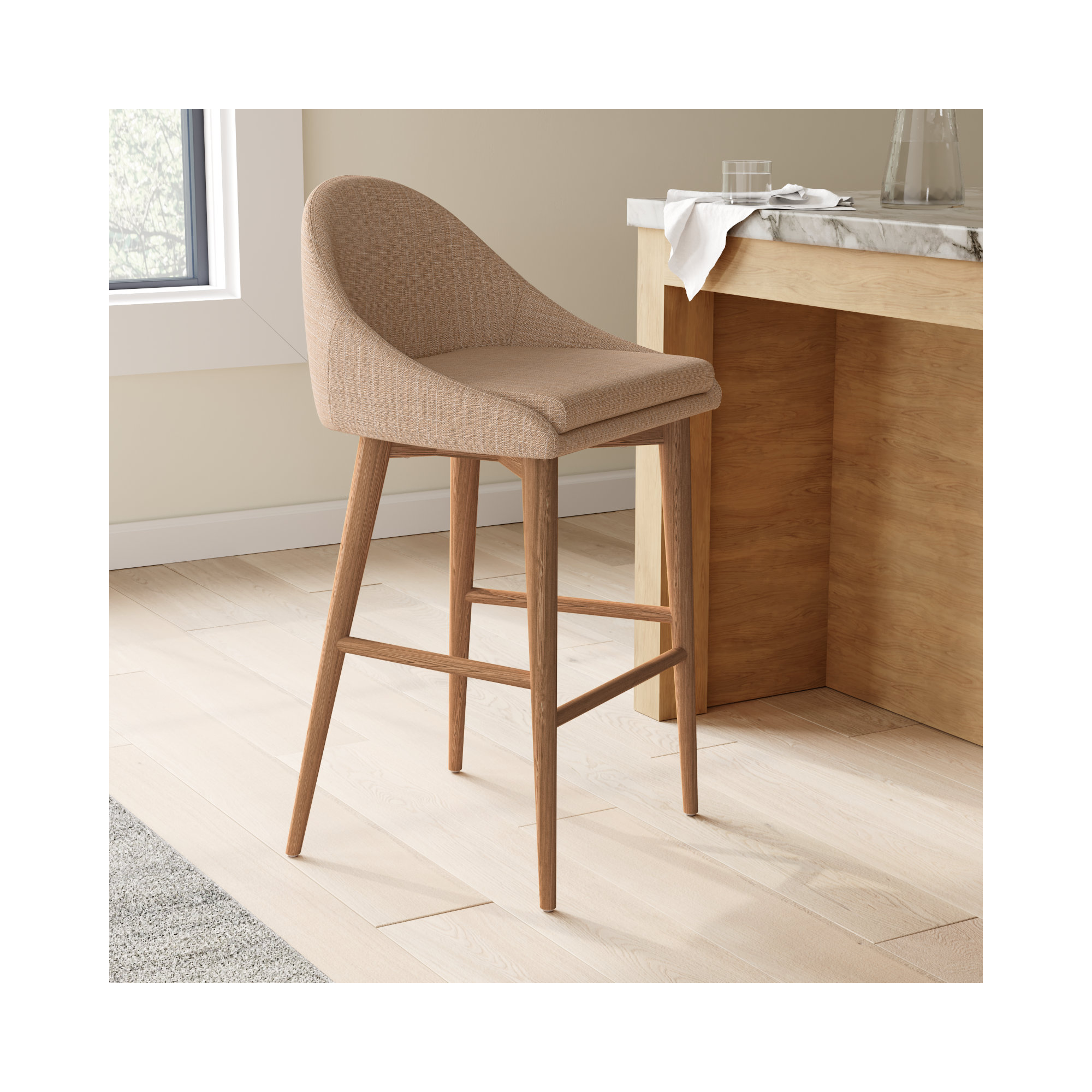 Prescott Counter & Bar Stool, Counter Stool (26.4" Seat Height), Walnut Brown, Tan