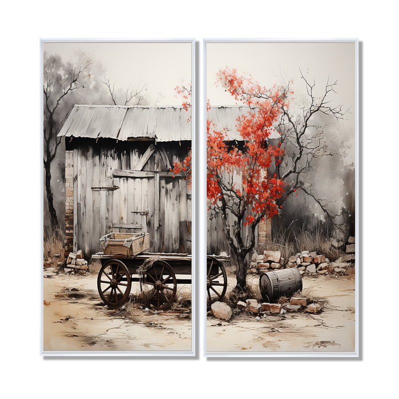 Barn Rustic Elegance I - Coral Canvas Wall Art, 40" H x 40" W, Framed Print without Mat, White