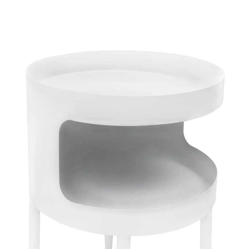 Table ronde avec rangement ouvert pouvant servir de table de chevet