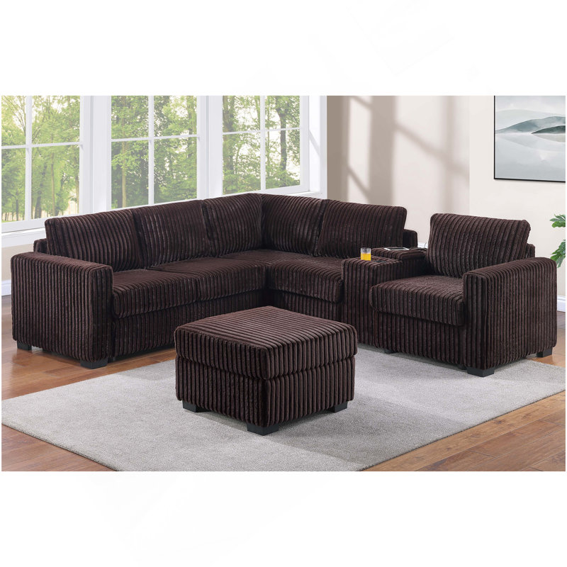 Ensemble de canapé modulaire en forme de L 4 pièces avec porte-gobelet en forme de L et pieds en plastique de style contemporain avec repose-pieds et repose-pieds carrés