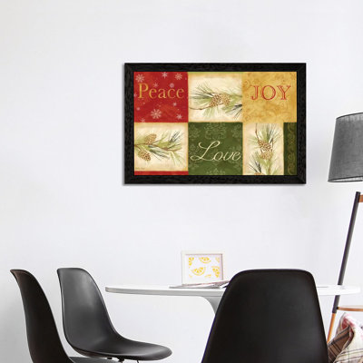 Peace Love Joy Pinecones by Cynthia Coulter - Floater Frame Print on Canvas