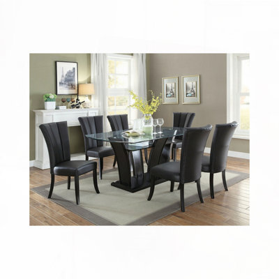 Faux Leather Upholstered Dining Chair Set with Upholstered Back ,4 Wood Legs