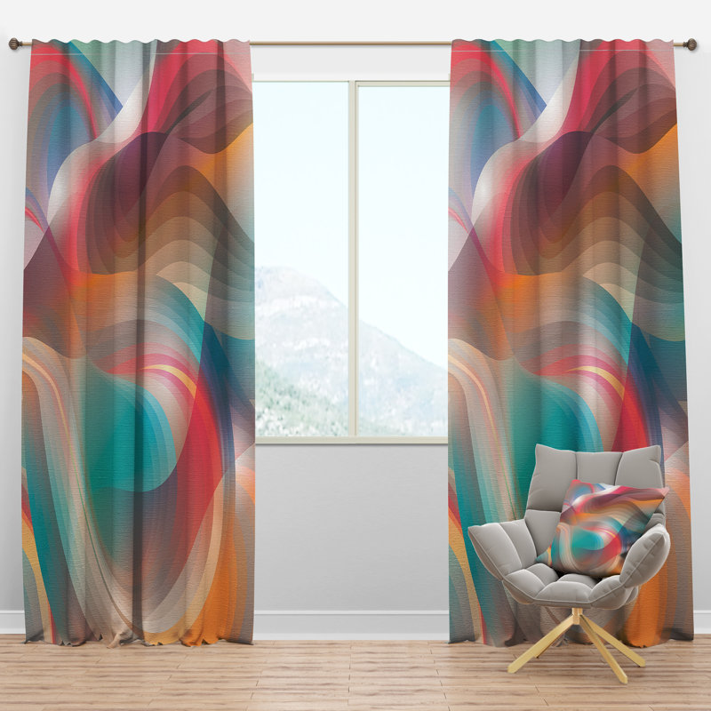 Retro Shining Colour Waves - Abstract Curtain - Velvet Room darkening - 1 panel, 52"W x 63"L